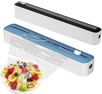2Pcs Cling Film Dispenser and Cutter, 2-in-1 Magnetic Clingfilm Dispenser with Cutter UK Plastic Wrap Cutter Foil Dispenser for Kitchen (Blue & Black)