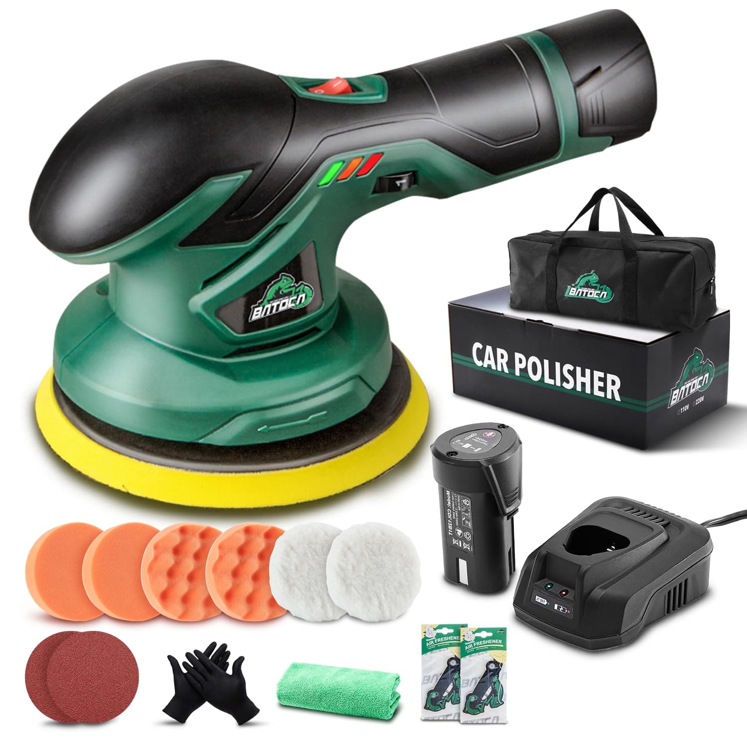 BATOCA - Cordless Car Buffer Polisher - 1pcs 2.0Ah 12V Lithium-ion Rechargeable Battery Powered Brushless Polisher with 6 Variable Speed, DA Orbital Buffer for Car Detailing, Polishing, Waxing