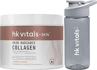 Skin Radiance Marine Collagen Supplement (Lemon, 100g) & Sipper Bottle (Grey, 300ml) Combo Pack | With Vitamin C & E, For Healthy Skin, Hair & Nails