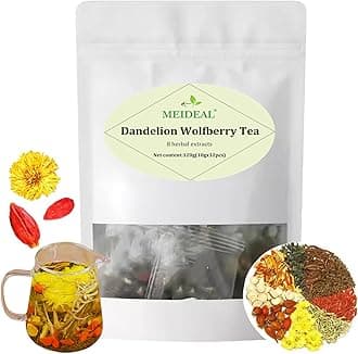 Dandelion Wolfberry Tea, 8 Natural Herbal Ingredients, Dandelion Teabag Organic, Natural Chinese Wolfberry Tea Bags, Chrysanthemunn Cassia Seed (1 Bag 12 Pcs)