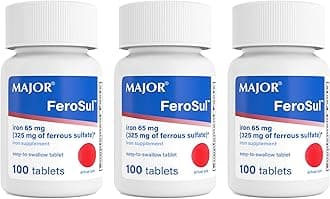 MAJOR Ferosul - Ferrous Sulfate 325mg Tablets with 65mg of Elemental Iron - Iron Supplement for Women, Men - Red - 100 Count (3 Pack)