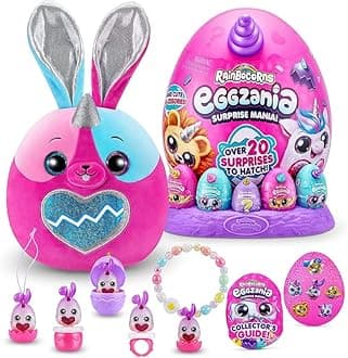 Toy Garrage Eggzania Surprise Mania Series 1 (Bunny) by ZURU, Collectible Plush Stuffed Animal, Surprise Eggs, 5 Mini Eggs, Stickers, DIY Jewelry, Slime, Ages 3+ for Girls, Children