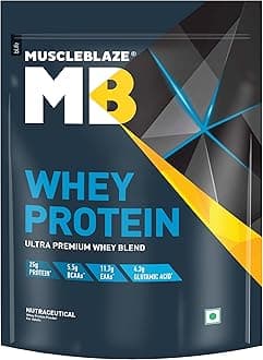 MuscleBlaze 100% Whey Protein, Ultra Premium Blend with Whey Protein Concentrate & Whey Protein Isolate, 25 g Protein per Scoop (Cookies & Cream, 1 kg / 2.2 lb)