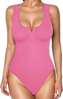 Popilush Bodysuits for Women Tummy Control Henley Going Out Outfits Shirts Body Suits Thong Button Down Tank Tops