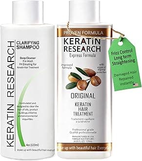 KERATIN RESEARCH Brazilian Keratin Hair Treatment Straightening Smoothing Damaged Hair Repair Complex Blowout Long Lasting Organic Natural Results, Argan Oil collagen Proteins Amino acids (120ml x2)