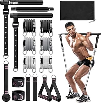 Bbtops Pilates Bar Kit with Resistance Bands,Pilates Bar with Stackable Bands Workout Equipment for Legs,Hip,Waist and Arm,Exercise Fitness Equipment for Women & Men Home Gym Yoga Pilates