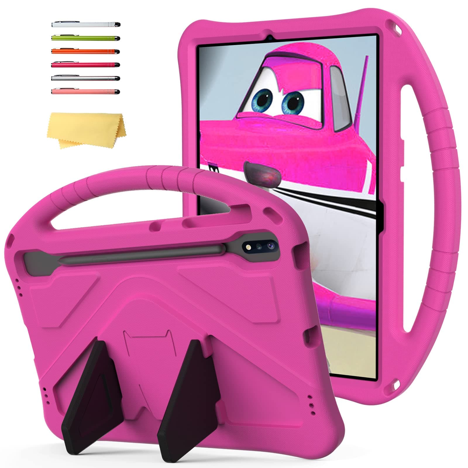 Kids Case for Galaxy Tab S9 Plus/Tab S9 FE Plus 2023/Tab S7 FE 5G 2021/Tab S8 Plus 2022/Tab S7 Plus 2020 12.4 inch with S Pen Holder/Handle Stand Cover for Tab S9 FE+/S7 FE/S9+/S8+/S7+, Rose