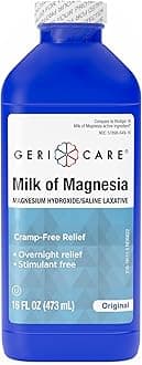 GeriCare Milk of Magnesia, Magnesium Hydroxide 1200mg| Fast Overnight Constipation Relief| Cramp-Free Saline Laxative & Stool Softener| Antacid for Heartburn & Indigestion| Original Flavor| 16 Fl Oz
