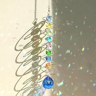 Sun Catchers Gazing Ball Spiral Tail Wind Spinner with Crystal Suncatcher for Hanging Ornaments Decorative Indoor Outdoor Windows Prism Rainbow Maker Car Mirror Home Yard Garden Decor