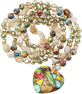 Long Necklaces for Women Boho, Oval Waterdrop Turquoise Pendant, Natural Stone Beaded, Handmade,Vintage & Elegance, Boho Fashion Charm Beaded Necklace for Women