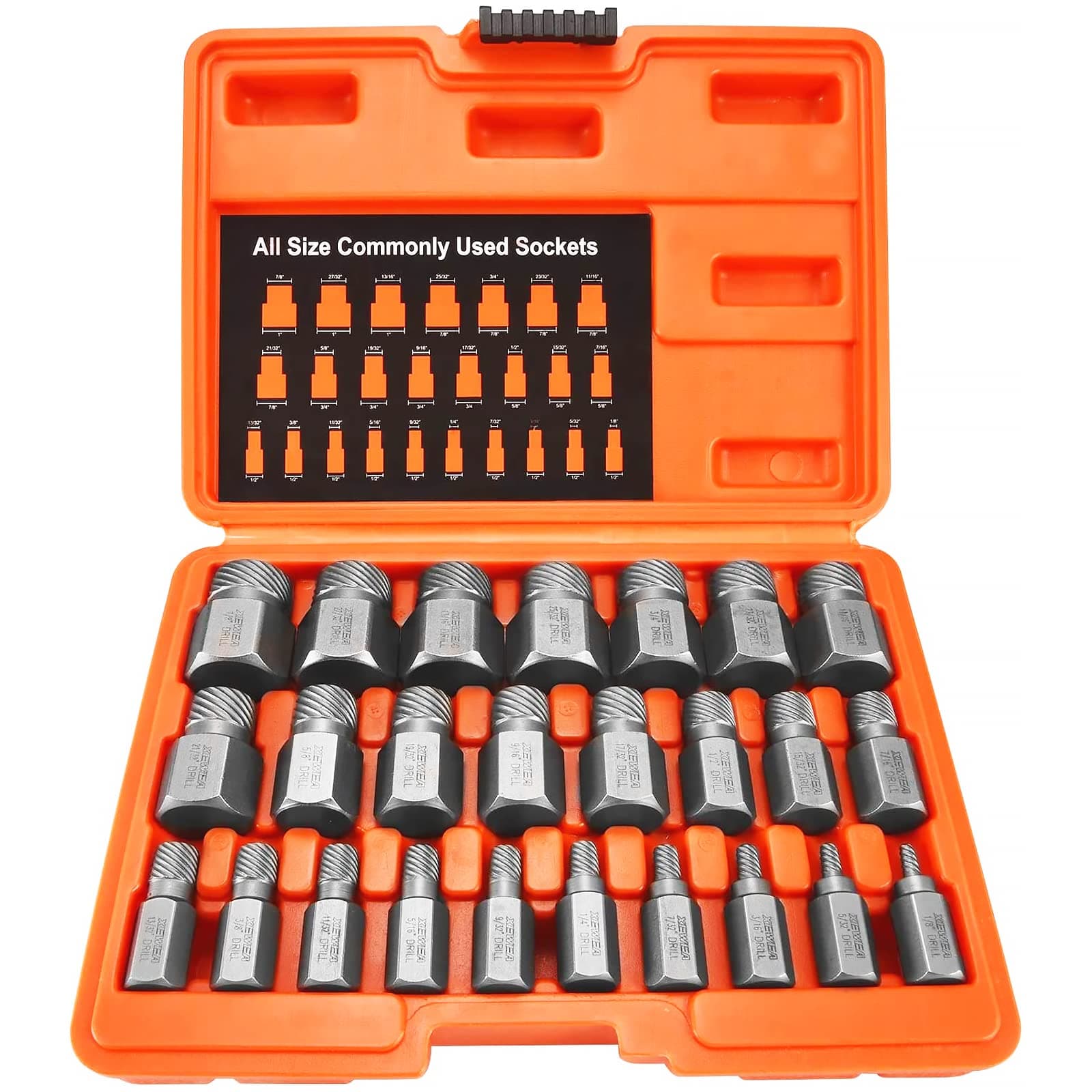 25Pcs Screw Extractor Set, Hex Head Multi-Spline Easy Out Bolt RemoverTool, High-Hardness Cr-Mo Steel EZ Out for Removing Stripped, Broken Rusted Bolts Screws, Father's Day gift