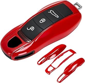 3-Piece Painted Key Cover Key Fob Shell Compatible with Porsche Key Shell Replacement (MK1, Red)