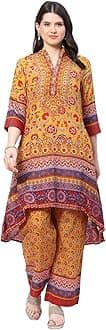 - Women Polyester Asymmetric Kurta Palazzo Suit Set