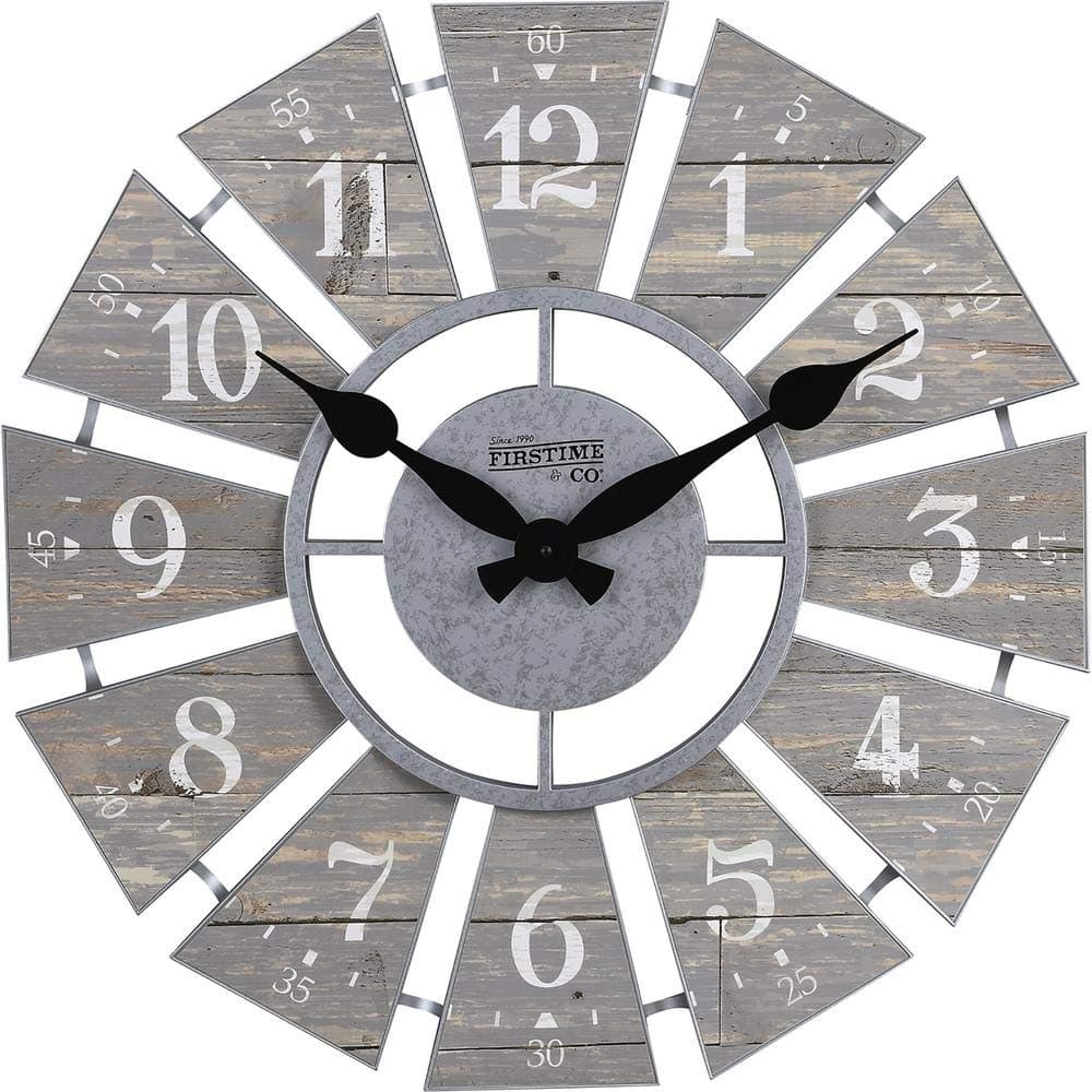 FirsTime & Co. Gray Numeral Windmill Wall Clock, Large Vintage Decor for Living Room, Home Office, Round, Plastic, Farmhouse, 24 Inches