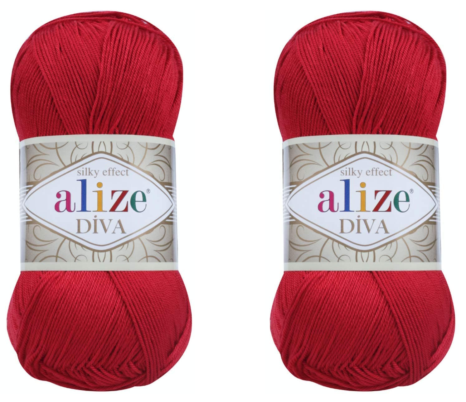 Alize Diva Hand Knitting Yarn - 100% Microfiber Acrylic With Silk Effect - Crochet Art Lace Craft - 2 Skeins, 200gr, 767 Yds (106-Red)