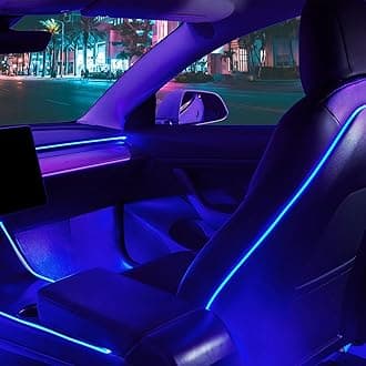 Nestour 2016-2020 Tesla Model 3 Y Interior Car Neon Lights,(Center Console + Dashboard + Seat Back +4 Foot Lights Accessories), Tesla Ambient Lighting, APP Control LED Strip Lights with Multiple Modes