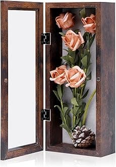 Muzilife 12.5x5 Shadow Box Picture Frame - 2.16" Interior Deep Wood & Glass Display Case Ready to Hang Memory Box Baby Sports Memorabilia, Wedding, Tickets, and Photos, Honey Brown