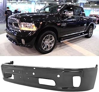 Front Bumper Compatible with 2013-2018 Dodge Ram 1500, Black Truck Automotive Steel Replacement Bumpers Face Bar, with Fog Light Holes & Sensor Holes (Style K)