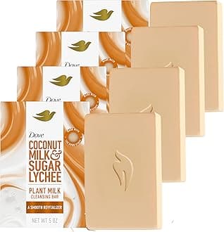 Dove Plant Milk Cleansing Bar Soap Coconut Milk & Sugar Lychee Smooth Revitalizer 4 Count for Moisturized Skin Gentle Cleanser, No Sulfate Cleansers or Parabens, 98% Biodegradable Formula 5 oz