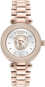 Versus Versace Brick Lane Lion Collection Luxury Womens Watch Timepieces with a Rosegold Bracelet and Case Featuring a Silver Dial