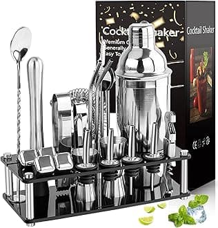 DAYONG Cocktail Shaker Set, 23pcs Stainless Steel Bartender Tool, 750ml Complete Cocktail Bar Kit with Stand, Professional Bartenders Kit for Bar Home Drink Mixer. (Primary colour-23PCS)