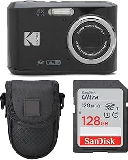 Kodak PIXPRO FZ45 Digital Camera (Black), Point & Shoot Camera Case, Sandisk 128GB SDXC Memory Card