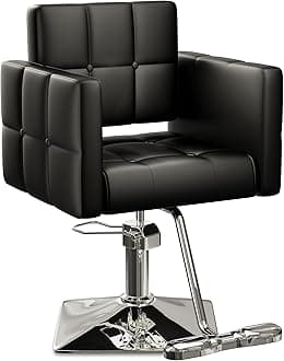 Baasha High-end Salon Chair, Black Stylist Chair Faux Leather, 360° Swivel, 330 lbs Weight Capacity, Memory Foam Cushion, Arm Rest, Ergonomic, Adjustable Height, PU Leather