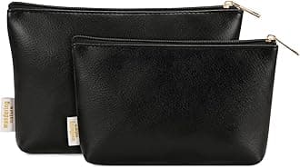 Wandering Nature 2 Pack Makeup Bag, Travel Make Up Organizer Cosmetic Bags Pouch for Women and Girls in Eco Vegan Leather, B-black, Makeup Bag