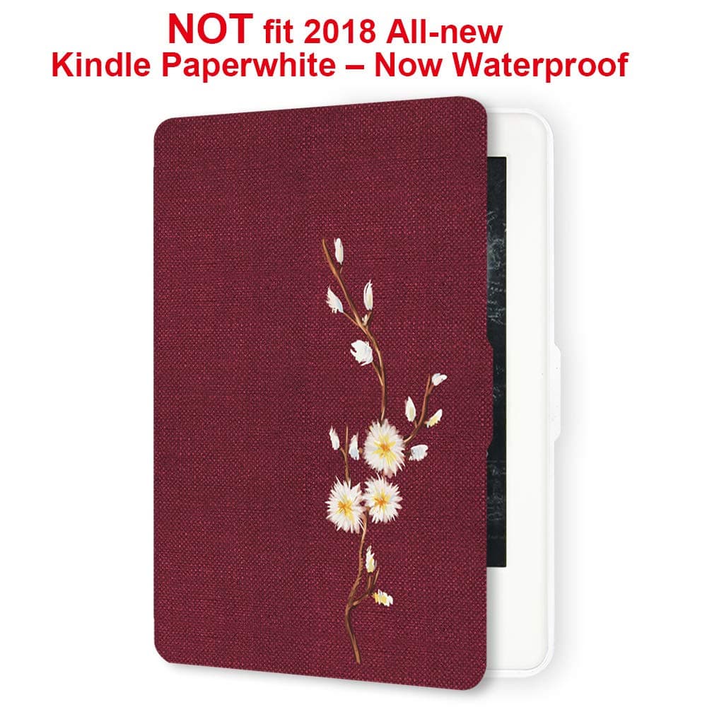 Young me martShell Case for Kindle Paperwhite with Hand Strap - The Thinnest and Lightest Leather Cover Auto Sleep/Wake for Kindle Paperwhite (not fit 2018 All-New Kindle Paperwhite) Daisy-White