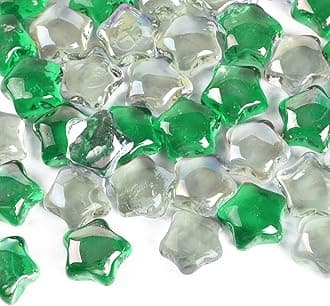 Star Glass Vase Filler Decorative Stars Shape Premium Glass Beads for Vases Gems Aquarium Pebbles Decorative Table Scatter Decor Green Clear 1.3 LB 40 PCS