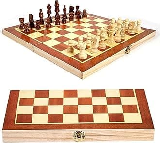 KIVANTO 15x15 Inch Wooden Chess Board Non Magnetic Foldable Set with Chess Pieces | KIVANTO Handcrafted Large Size Travel Chess Game for Adults, Kids, Home, School, Tournaments (15x15 Inch)