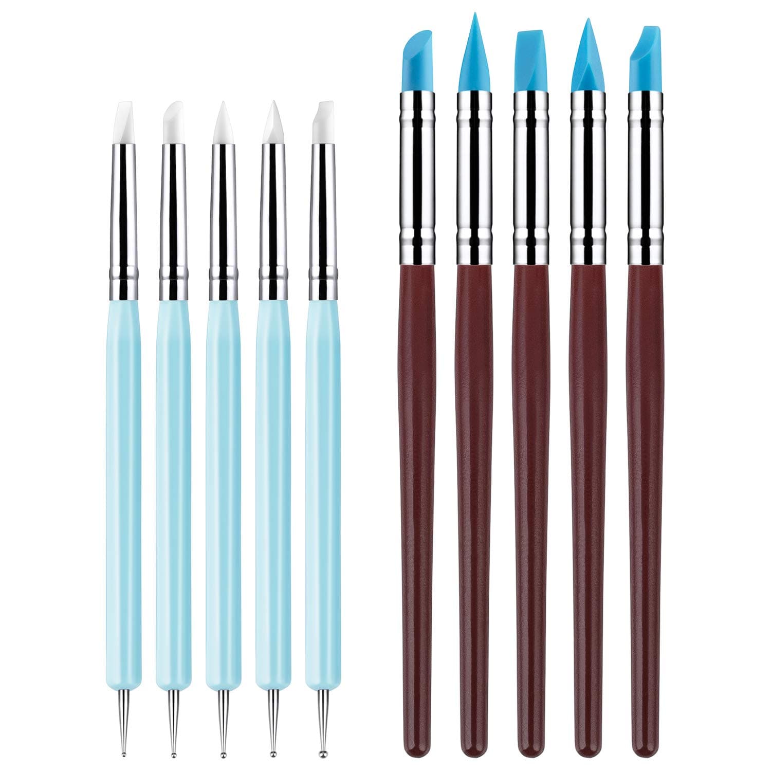 Awpeye10Pcs Clay Tool Set, 5Pcs 2 Way Total 10 Different DIY Silicone and 5 Clay Color Shaping Modeling Wipe Out Tools