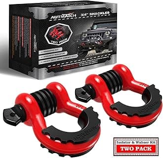 Shackles 3/4" D Ring Shackle (2 Pack) 41,887Ib Break Strength with 7/8" Screw Pin and Shackle Isolator & Washers Kit for Tow Strap Winch Off Road Jeep Vehicle Recovery Red & Black