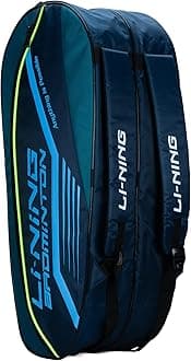 Li-Ning Hot Shot Triple Zipper Polyester Badminton Kit Bag (Teal/Deep Sea) | Easy - Access Compartments | Spacious | Unisex - Men, Boys, Girls, Women