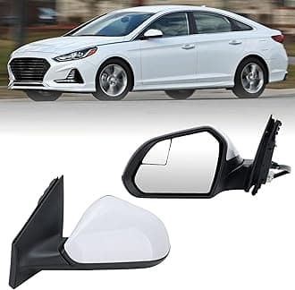 Left Driver Side Mirror Compatible with Hyundai Sonata 2015 2016 2017 2018 2019 Power Glass Manual Folding Heated with Blind Spot Detection 5 Pins Replace HY1320203 | 87610-C2000 (White)