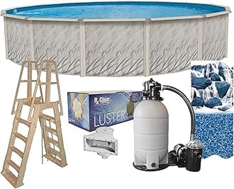 Lake Effect Pools 'Meadows Reprieve' 21 ft Round Above Ground Swimming Pool Bundle | 52 Inch Height | Steel Sided Walls | Kit Includes: 25 Gauge Liner, A-Frame Ladder, Sand Filter/Pump, & Skimmer