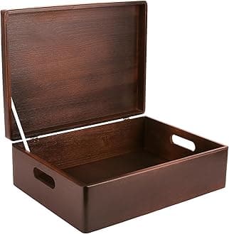 Creative Deco XL Large Brown Plain Wooden Storage Box | 40 x 30 x 14 cm (+/-1 cm) | Hinged Lid & Handles | Gift Christmas Xmas Box Storage | UNSANDED Wood Keepsake Memory Craft Chest