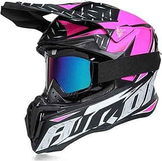Motocross Helmet with Goggles Dual Sport Motorcycle Full Face Off Road Helmet DOT/ECE Approved MX MTB BMX ATV Off-Road Street Dirt Bike Downhill Enduro Helmet for Adult Men Women Matte Pink,M