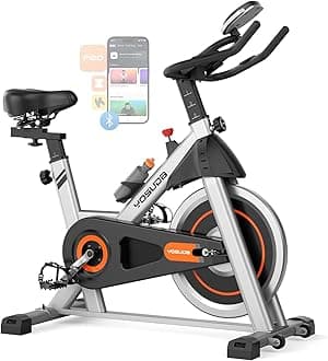 Exercise Bike, Brake Pad Stationary Bike for Home with Exclusive App, Magnetic Indoor Cycling Bike with 300 lb Weight Capacity, Low Noise, Tablet Holder and Fitness Courses for Weight Loss