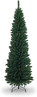 SHATCHI 4Ft-8Ft Artificial Flocked Slim Christmas Pencil Tree Holiday Home Decorations with Pointed Tips and Metal Stand, Green, 120 cm