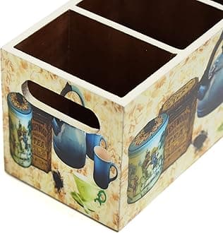 DULI Multipurpose Stand, Cutlery Holder, Spoon Stand, Table Organizer with 2 Sections, Chammach Stand (10cm x 15cm) (3 Section: TeaKettle)