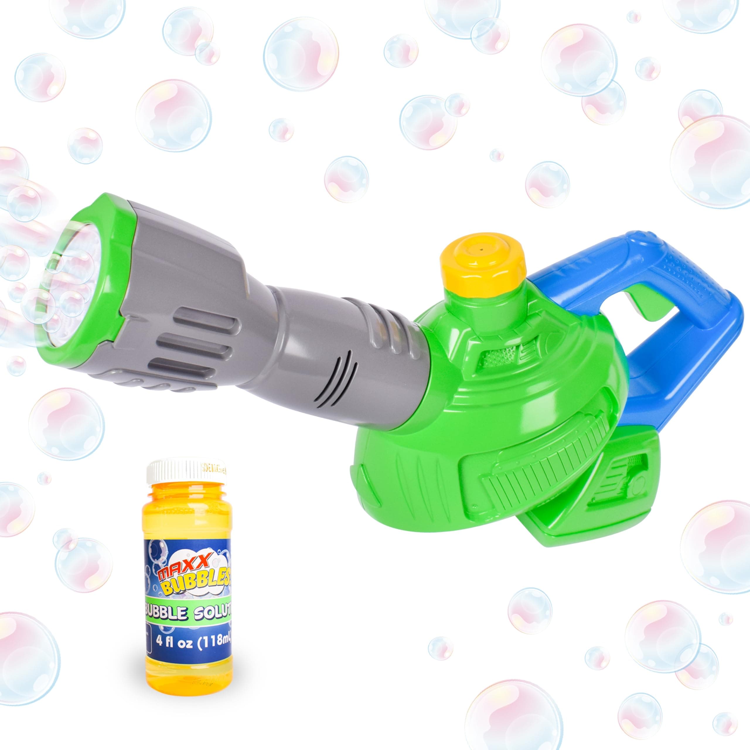 Maxx Bubbles Toy Bubble Leaf Blower with Non Toxic Refill Solution, Sturdy Plastic, Bubble Toys for Boys and Girls, Outdoor Summer Fun for Kids and Toddlers, 3+