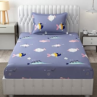 Filymore Fish Single Bedsheet for Kids Cute Purple bedsheet for Kids Cartoon Bedsheet Made with Pure Microfiber(Size 60 X 90 Inches) 1 Bedsheet with Pillow Cover (Color-Purple)