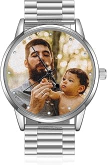 Jeweidea Personalized Photo Watch for Men Custom Engraved Name Picture Watch Stainless Steel Wrist Watch Unique Gift for Dad, Husband