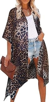 Women's Beach Cover up Swimsuit Kimono with Bohemian Floral Print, Loose Casual Resort Wear