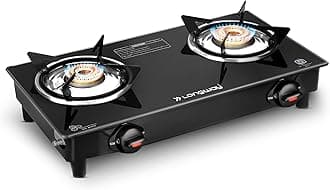 Longway Furn Glass Top, 2 Burner Manual Ignition Glass Gas Stove (Black, ISI Certified, 1 Year Warranty)