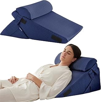 Bedluxe 3Pcs Orthopedic Bed Wedge Pillow Set, Foam Wedge Pillow Post Surgery for Back, Leg and Knee Support, Adjustable 9&12 Inch Folding Triangle Pillow for Sleeping, Acid Reflux, Snoring, Navy