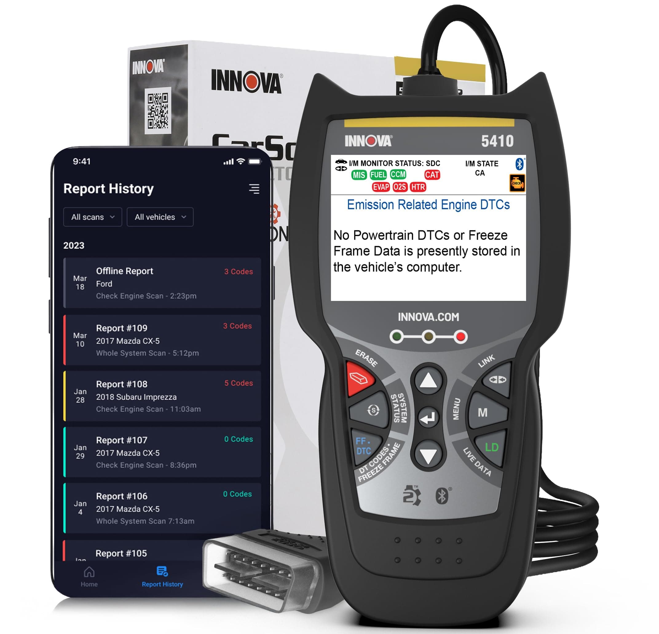 INNOVA 5410 Pro Code Reader Tool - OBD2 Car Diagnostic Scanner - Network Scan & Battery Initialization