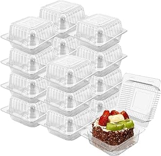 Cake Slice Containers,200PC Square Plastic Hinged Food Container Individual Clamshell Food Containers Disposable Plastic To Go Containers Takeout Tray for Salads, Pasta, Sandwiches 5.3x4.7x2.8 Inch