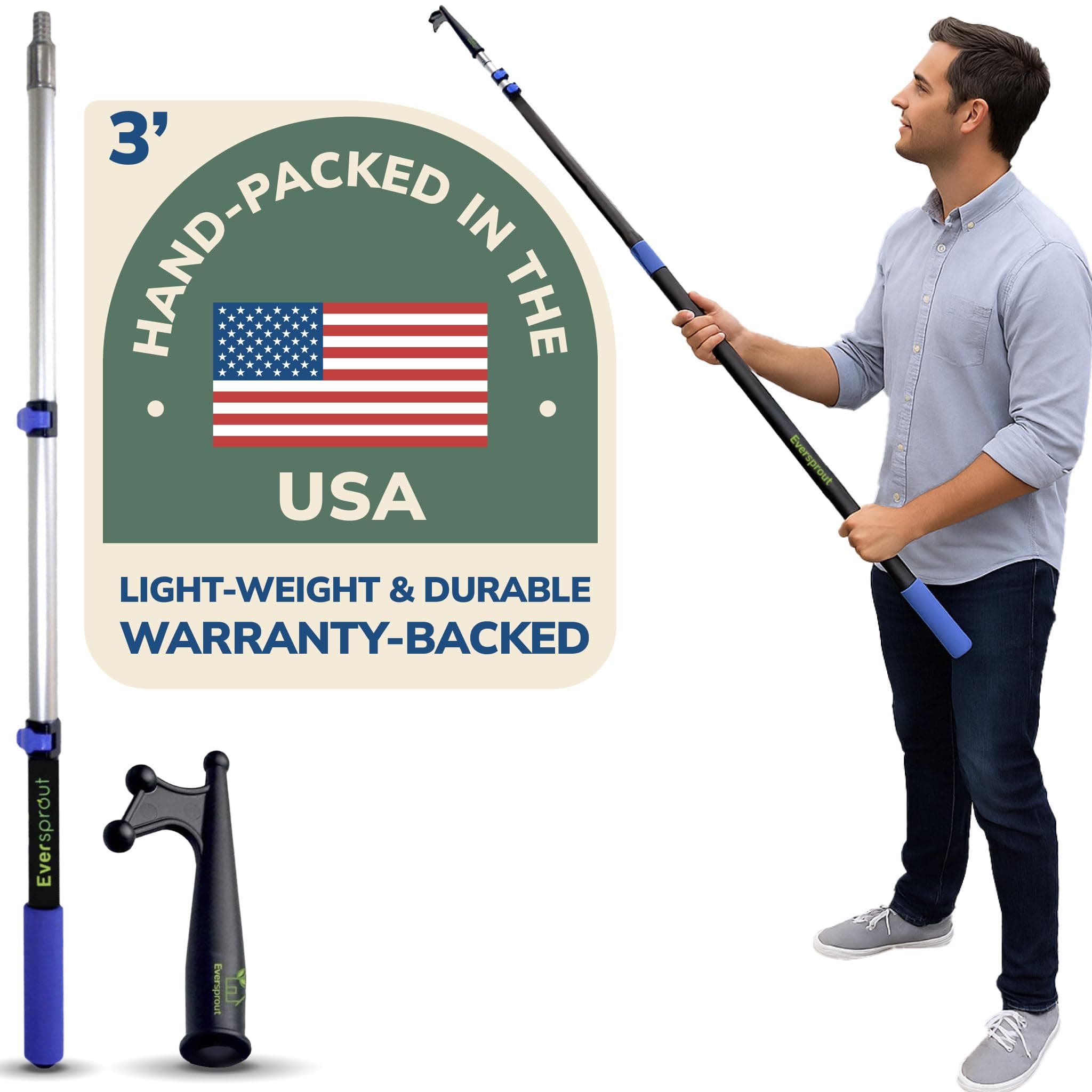 Telescoping Boat Hook | Floats, Scratch-Resistant, Sturdy Design | Durable & Lightweight, 3-Stage Anodized Aluminum Pole | Threaded End for Boating Accessories